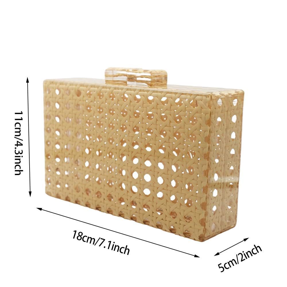 Acrylic Handbag Rattan Woven Pattern Square Box Crossbody Handbag o_o - Picture 2 of 7